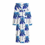 Blue Palm Tree Pattern Print Hooded Bathrobe