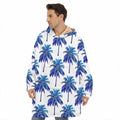 Blue Palm Tree Pattern Print Hoodie Blanket
