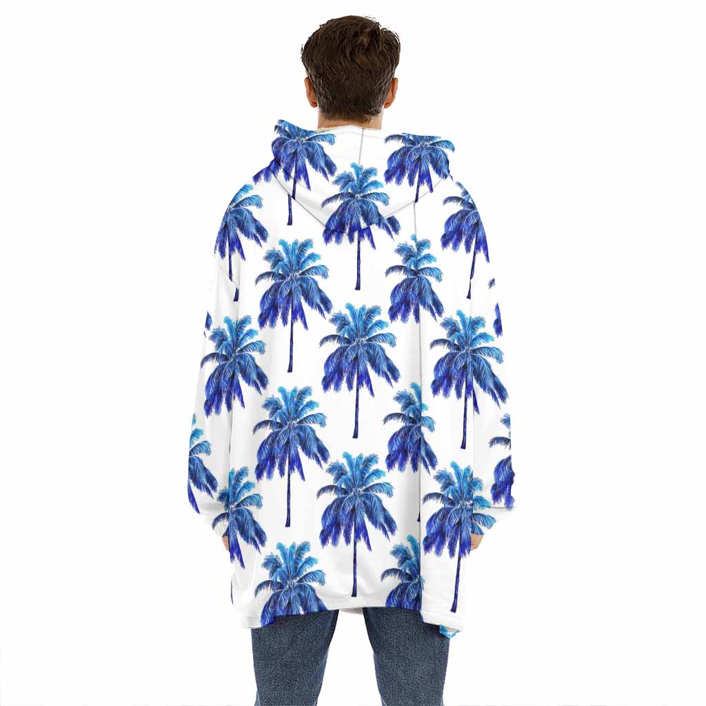 Blue Palm Tree Pattern Print Hoodie Blanket