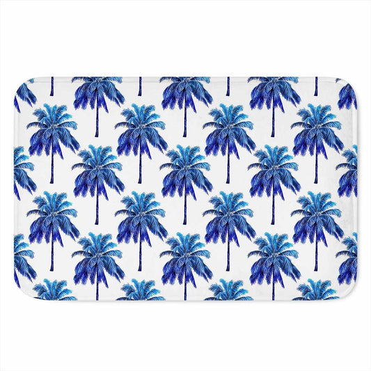 Blue Palm Tree Pattern Print Indoor Door Mat