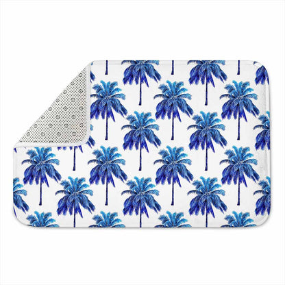 Blue Palm Tree Pattern Print Indoor Door Mat