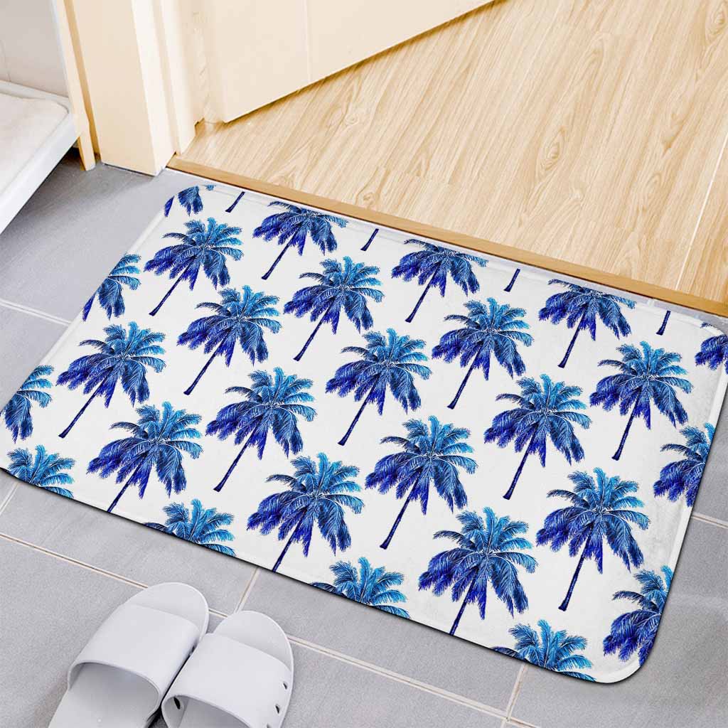 Blue Palm Tree Pattern Print Indoor Door Mat