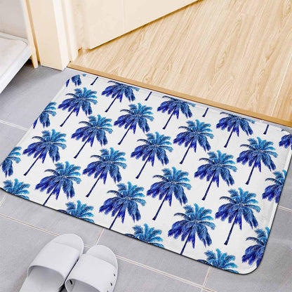 Blue Palm Tree Pattern Print Indoor Door Mat