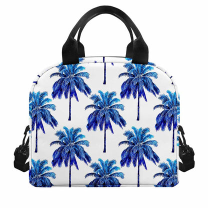 Blue Palm Tree Pattern Print Insulated Lunch Bag