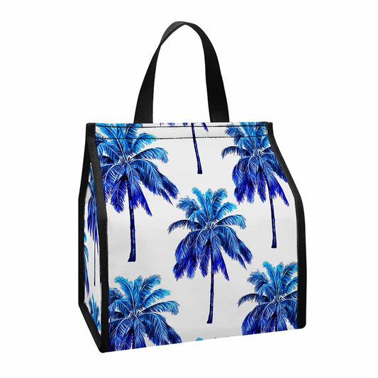 Blue Palm Tree Pattern Print Insulated Lunch Tote