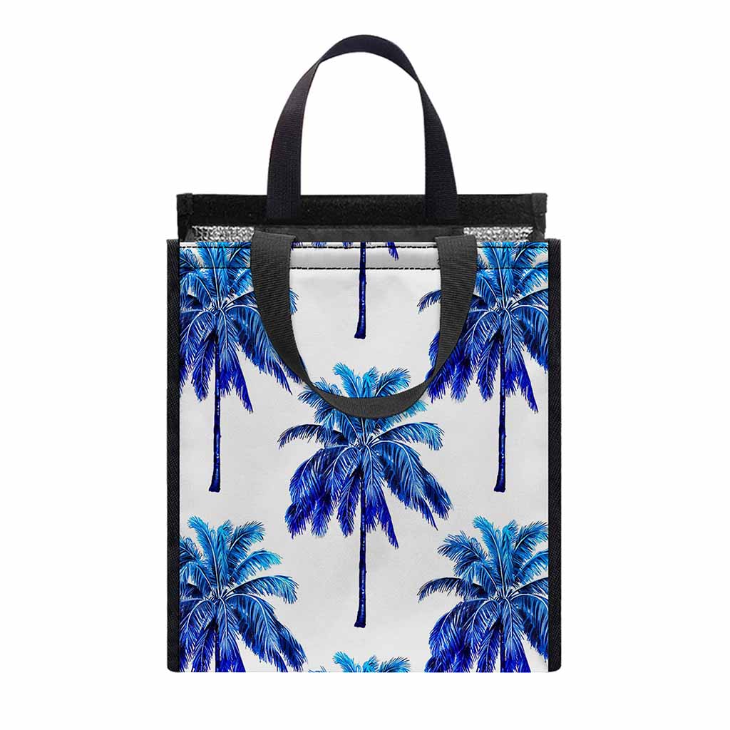 Blue Palm Tree Pattern Print Insulated Lunch Tote