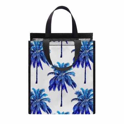 Blue Palm Tree Pattern Print Insulated Lunch Tote