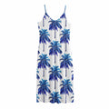 Blue Palm Tree Pattern Print Jersey Midi Cami Dress