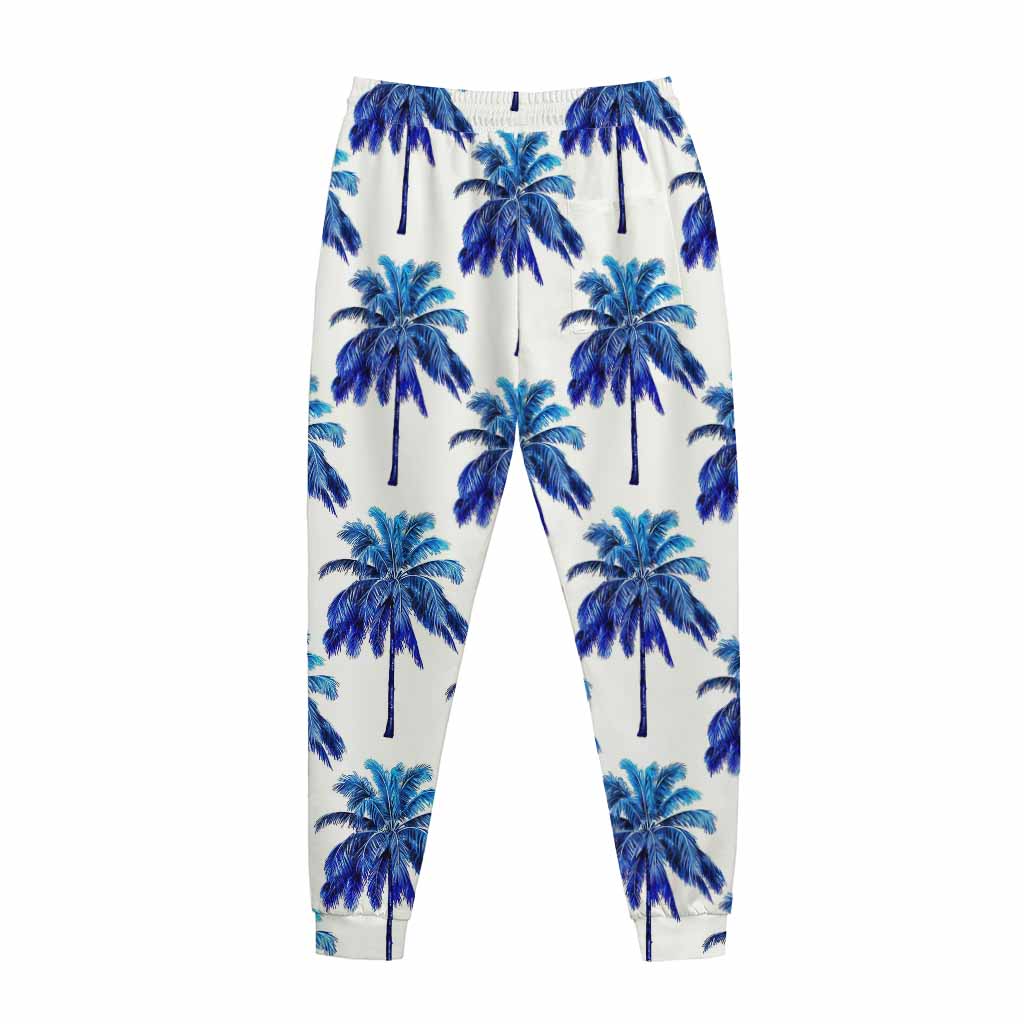 Blue Palm Tree Pattern Print Jogger Pants