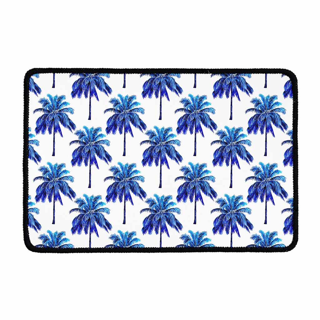 Blue Palm Tree Pattern Print Kitchen Mat