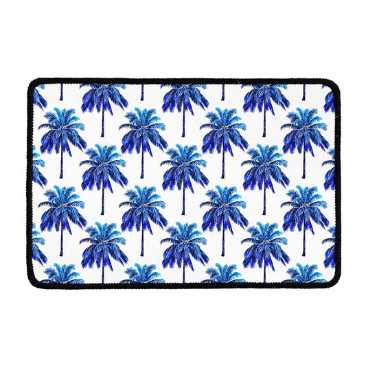 Blue Palm Tree Pattern Print Kitchen Mat