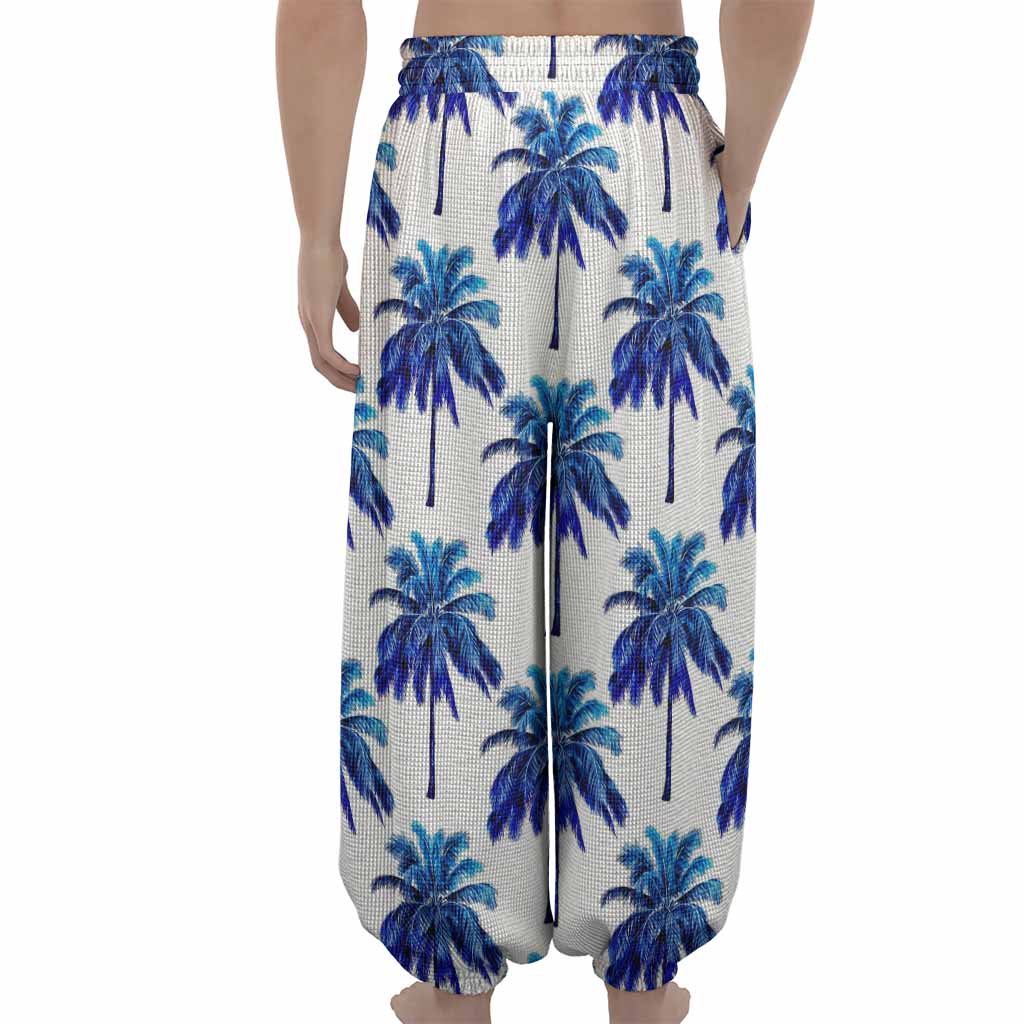 Blue Palm Tree Pattern Print Lantern Pants