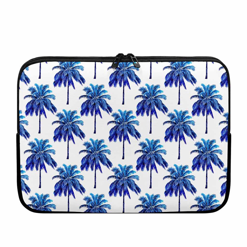 Blue Palm Tree Pattern Print Laptop Sleeve