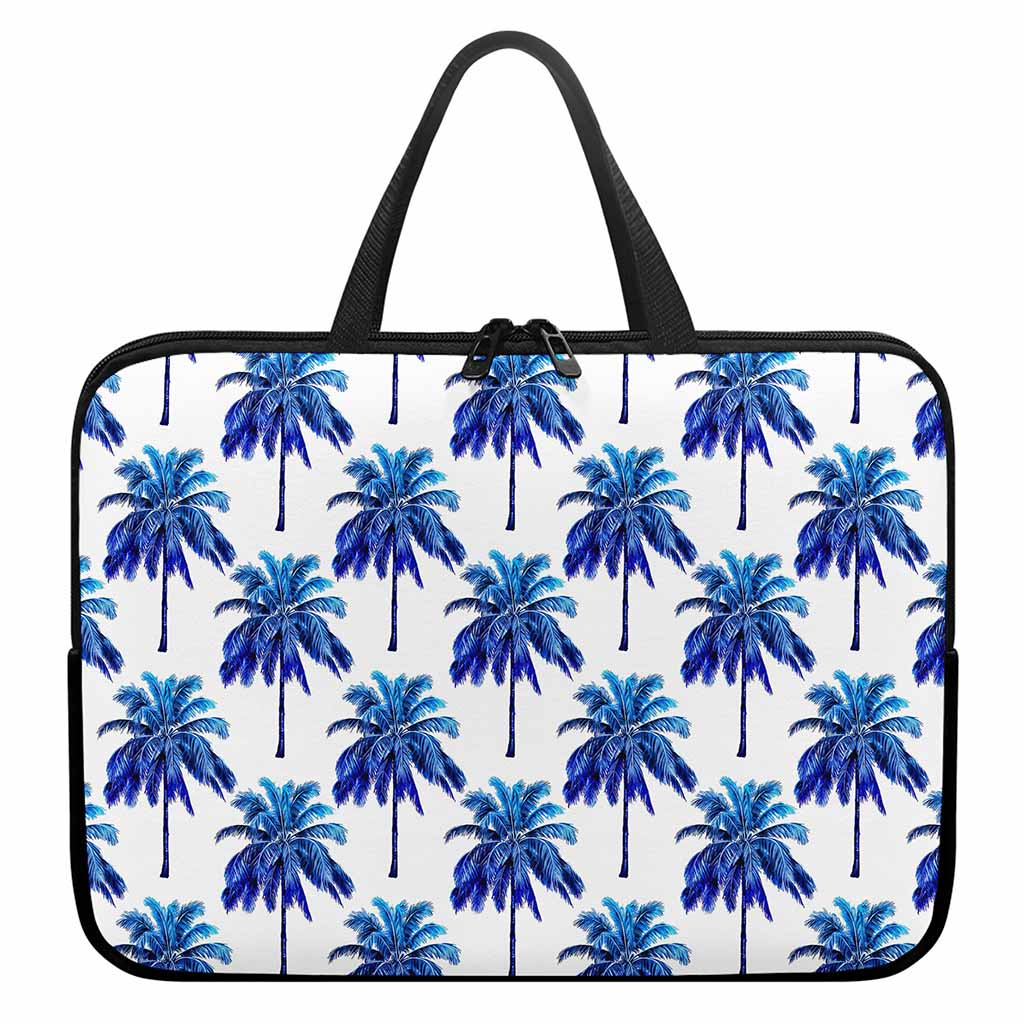 Blue Palm Tree Pattern Print Laptop Sleeve With Handle