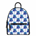 Blue Palm Tree Pattern Print Leather Backpack