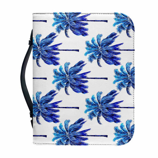 Blue Palm Tree Pattern Print Leather Bible Cover