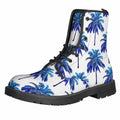 Blue Palm Tree Pattern Print Lace-Up Boots
