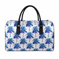 Blue Palm Tree Pattern Print Leather Duffel Bag