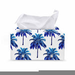Blue Palm Tree Pattern Print Leather Tissue Box Cover