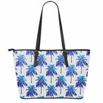 Blue Palm Tree Pattern Print Leather Tote Bag