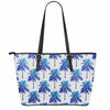 Blue Palm Tree Pattern Print Leather Tote Bag