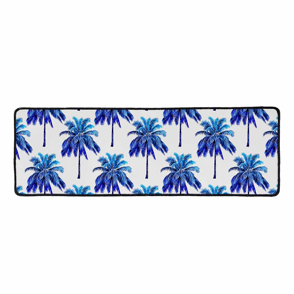 Blue Palm Tree Pattern Print Long Kitchen Mat