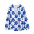 Blue Palm Tree Pattern Print Long Sleeve Short Coat