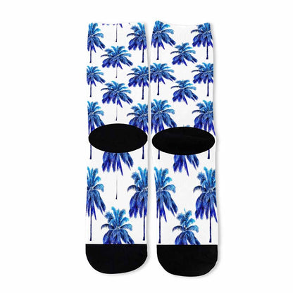 Blue Palm Tree Pattern Print Long Socks