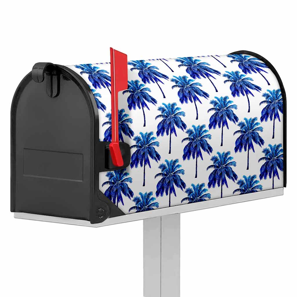 Blue Palm Tree Pattern Print Mailbox Cover
