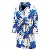 Blue Palm Tree Pattern Print Men's Bathrobe