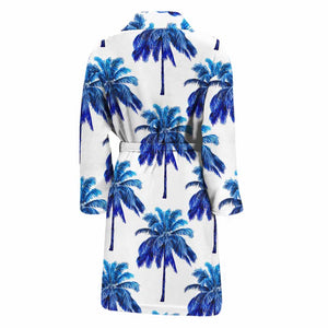 Blue Palm Tree Pattern Print Men's Bathrobe