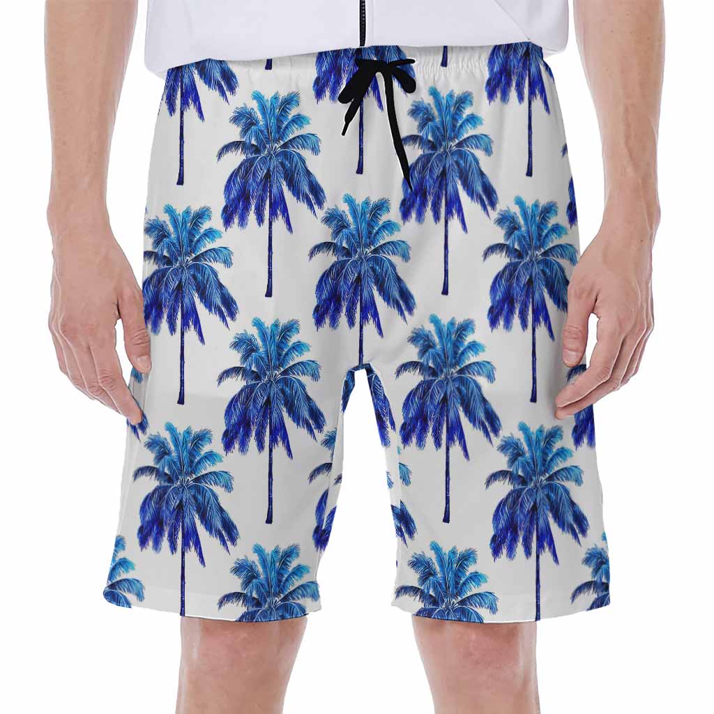 Blue Palm Tree Pattern Print Men's Beach Shorts