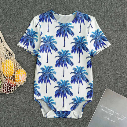 Blue Palm Tree Pattern Print Men's Bodysuit