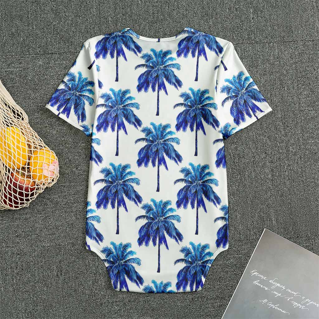 Blue Palm Tree Pattern Print Men's Bodysuit