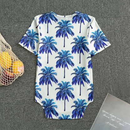 Blue Palm Tree Pattern Print Men's Bodysuit