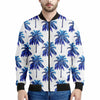 Blue Palm Tree Pattern Print Men's Bomber Jacket