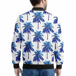 Blue Palm Tree Pattern Print Men's Bomber Jacket