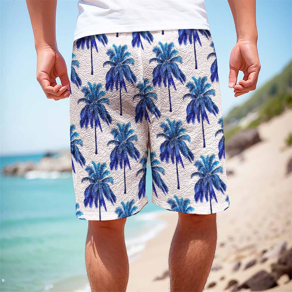 Blue Palm Tree Pattern Print Men's Cargo Shorts