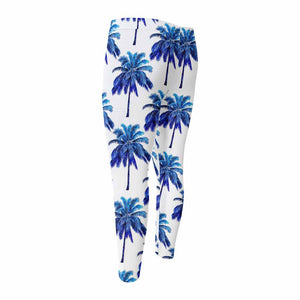 Blue Palm Tree Pattern Print Men's Compression Pants