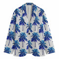 Blue Palm Tree Pattern Print Men's Cotton Blazer