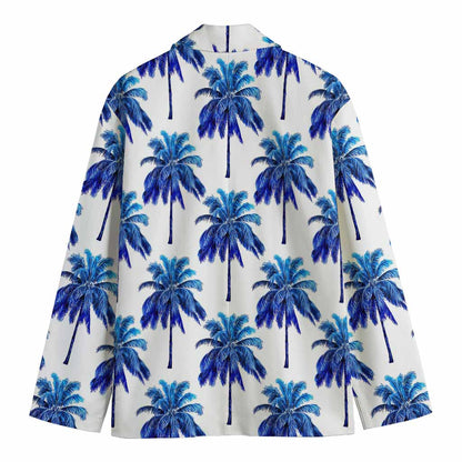 Blue Palm Tree Pattern Print Men's Cotton Blazer