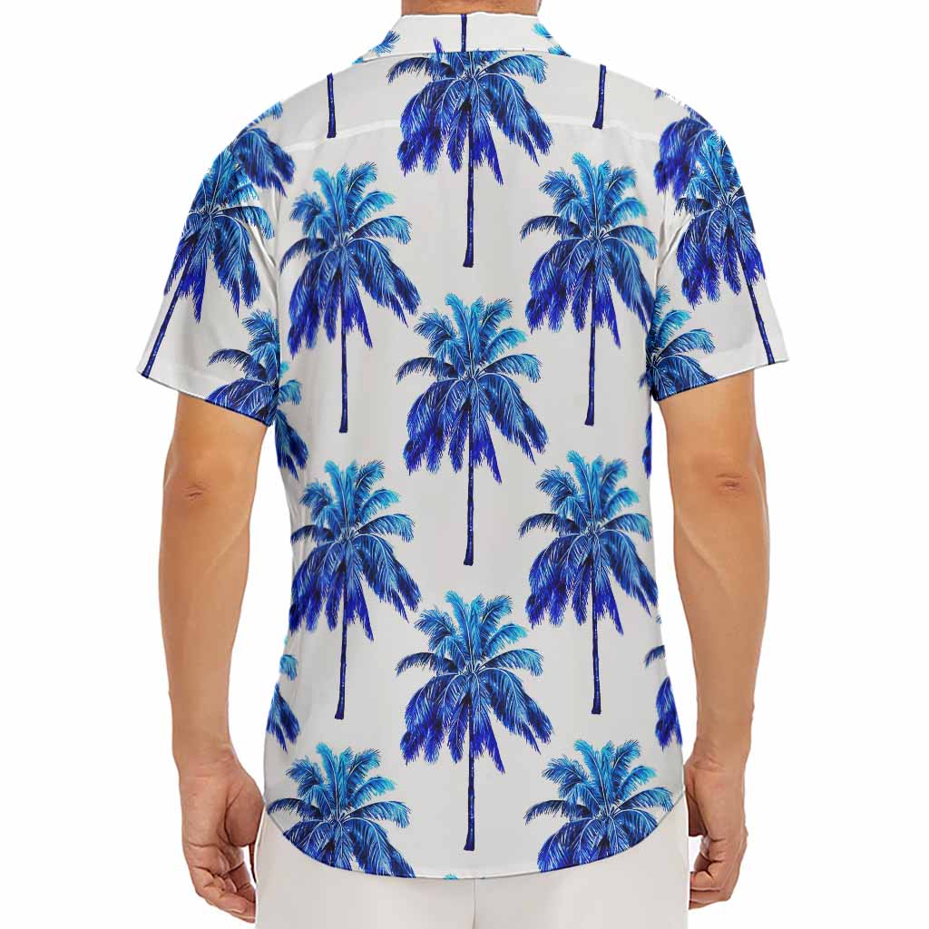 Blue Palm Tree Pattern Print Men's Deep V-Neck Shirt