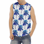 Blue Palm Tree Pattern Print Men's Fitness Tank Top