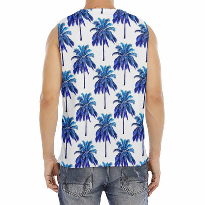 Blue Palm Tree Pattern Print Men's Fitness Tank Top