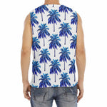 Blue Palm Tree Pattern Print Men's Fitness Tank Top
