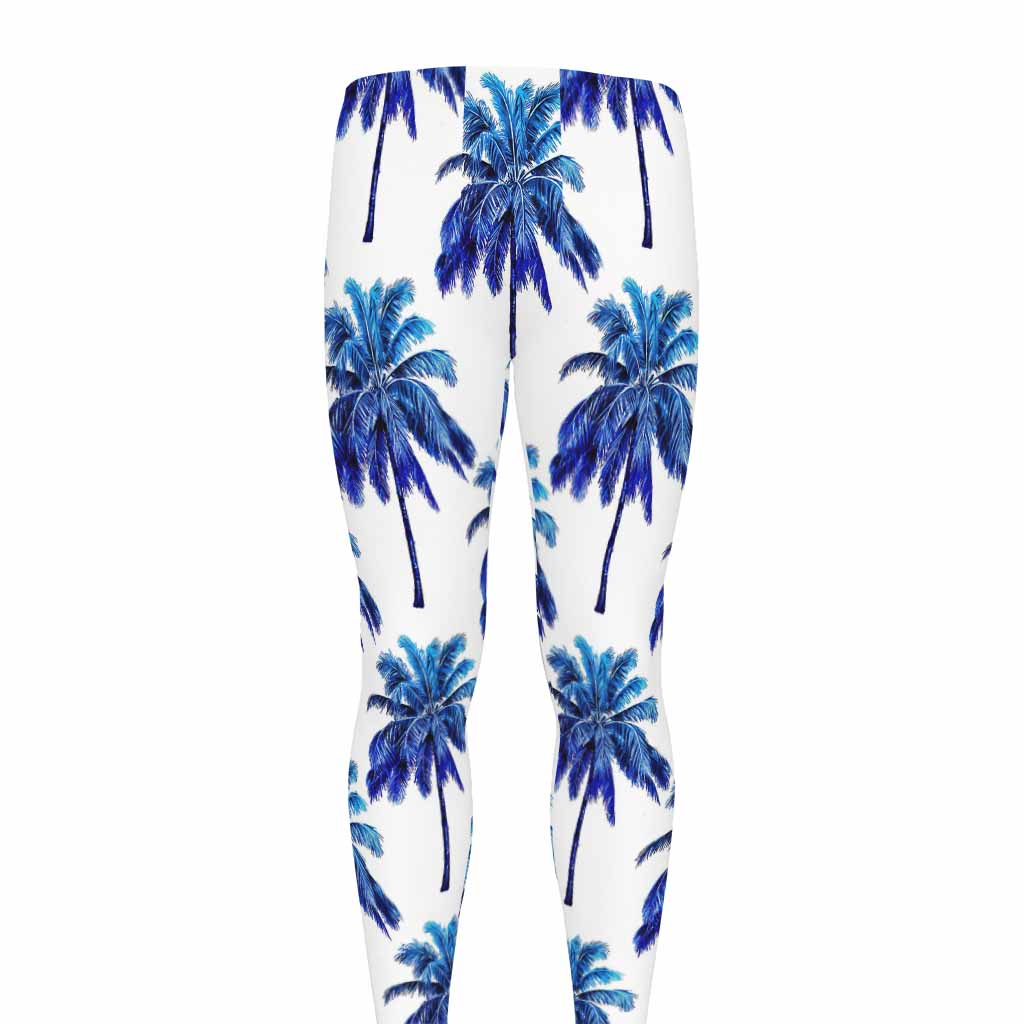 Blue Palm Tree Pattern Print Men's leggings
