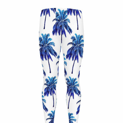 Blue Palm Tree Pattern Print Men's leggings
