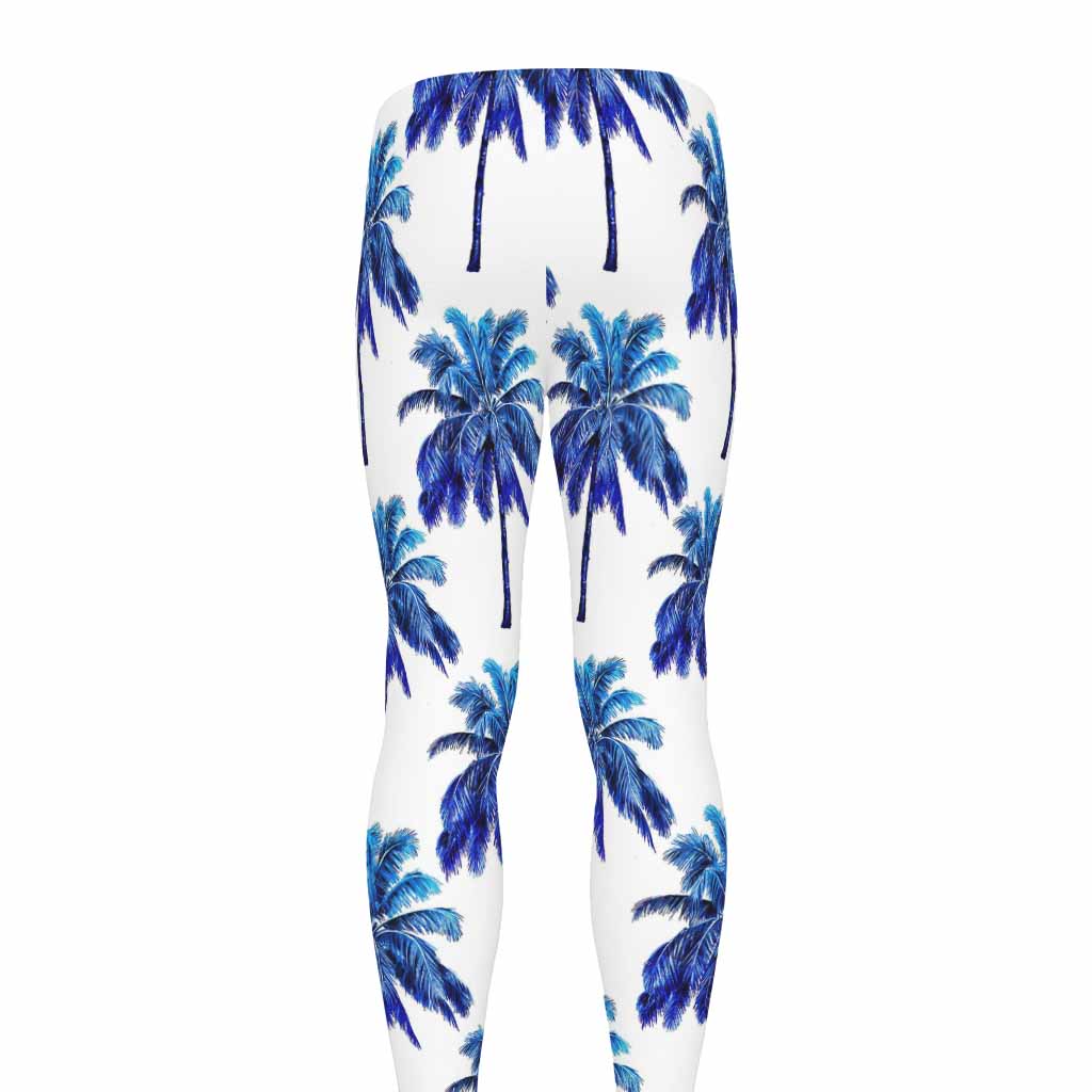 Blue Palm Tree Pattern Print Men's leggings