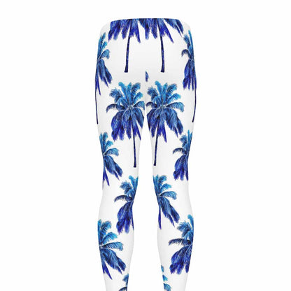 Blue Palm Tree Pattern Print Men's leggings