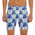 Blue Palm Tree Pattern Print Men's Long Boxer Briefs
